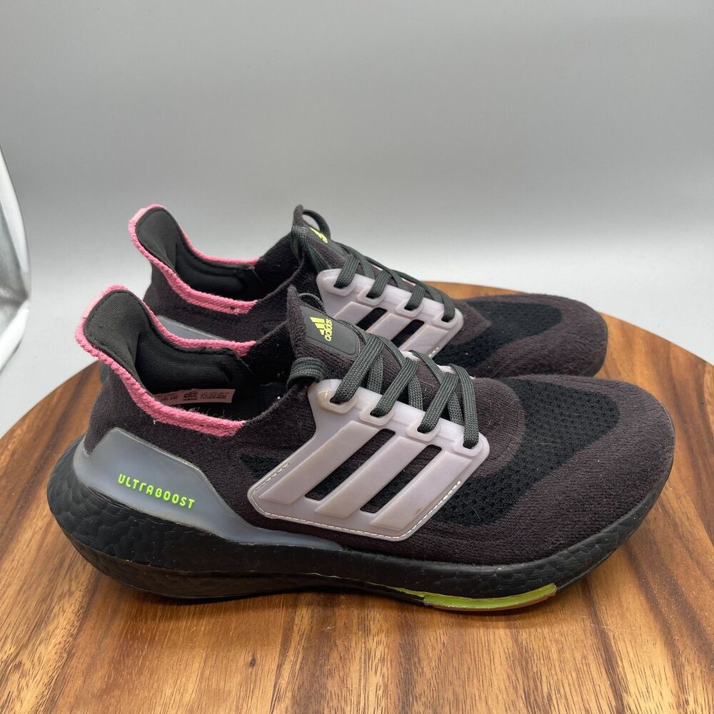 Adidas Ultraboost 21 Shoes Womens 7.5 'Pink Black Volt' Running Walking Sneakers
